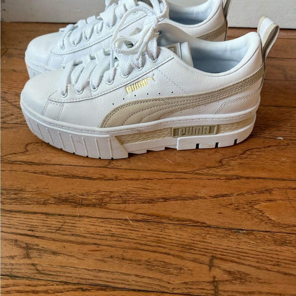 Puma Women's White and Gold Platform Sneakers